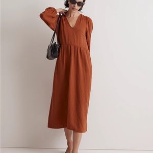 NWT Madewell Lightspun V-Neck Midi Dress - Burnt Clay